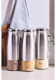 Resim Inox 3'lü Saklama Kabı Ve Kavanoz Seti Seffaf Şeffaf 