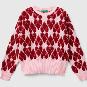 Resim United Colors Of Benetton Benetton Bisiklet Yaka Desenli Kız Çocuk Kazak 1132q107c Çok Renkli 