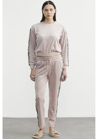 Resim Leopar Kombinli Kadife Eşofman Takım - Pudra Pudra 