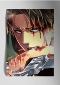 Resim Metal Baskı Parlak Duvar Tablosu - Levi Ackerman Anime 