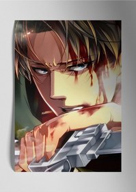 Resim Metal Baskı Parlak Duvar Tablosu - Levi Ackerman Anime 