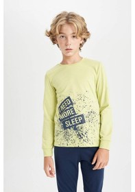 Resim Defacto Erkek Çocuk Pijama Takımı Baskılı Uzun Kollu Üst Beli Lastikli Uzun Alt D2896a824au Yeşil 