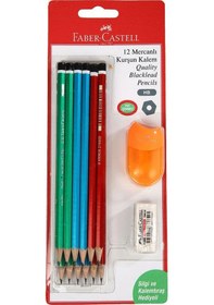 Resim Faber-Castell 12'Li Mercanlı Kurşun Kalem Silgi Ve Kalemtıraş 