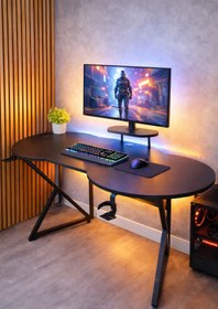 Resim Michael Brean Özel Oval Tasarım Oyuncu Masası 156 Cm Bardaklık Ve Kulaklık Tutucu Hediye 