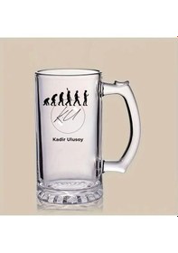 Resim Kişiye Özel Evrim Tasarımlı Cam Bira Bardağı İsim Ve İmza Baskılı Kulplu Bira Kupası Renk 