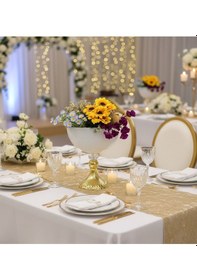 Resim Gold Dekoratif Desen Metal Ayak Kristal Taş Beyaz Küre 25cm Vazo Beyaz - Altın 