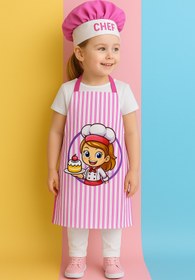 Resim ozbience Çocuklar İçin Pembe Çizgili Anaokulu Önlük ve Şapka Seti 