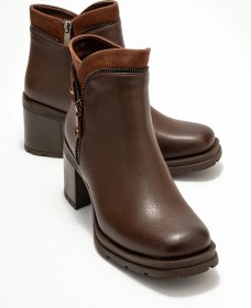 Resim Luvi Shoes Parly Kahverengi Cilt Fermuar Detaylı Kadın Kalın Topuklu Bot Kahverengi Deri 