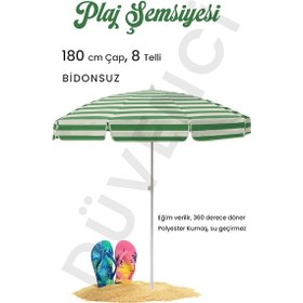 Resim Plaj Şemsiyesi Yeşil Beyaz Renkli 180 Cm Çap 8 Telli Eğim Verilebilir Bej 