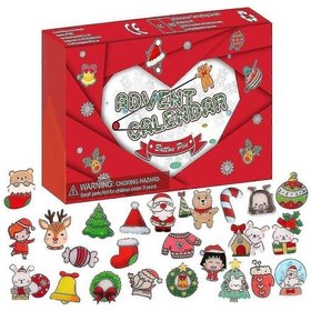 Resim Noel Geri Sayım Takvimi 24 Parça Broş Noel Düğme Pimi Noel Advent Takvimi Parti Hediyeleri Sınıf Ödülleri 