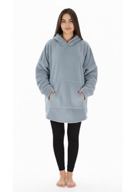 Resim Wellsoft Kapüşonlu Giyilebilir Tv Battaniyesi Tek Kişilik Standart Beden Gri 