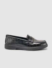 Resim Cabani Tivano %100 Hakiki Deri Siyah Croco Desen Kadın Loafer 