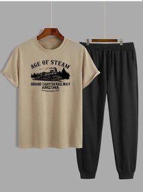 Resim Beyaz Fs Baskılı Siyah Kargo Eşofman Takımı Bej 