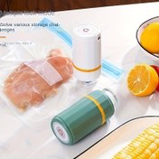 Resim El tipi elektrikli hava pompası ile elde taşınabilir vakum kapatma seti, 500mAh şarj edilebilir lityum pil ile USB şarjlı mini elektrikli vakum makinesi, gıda koruma için yerden tasarruf sağlayan vakumlu saklama torbaları, yeniden kullanılabilir sızdırmazlık torbaları dahil 