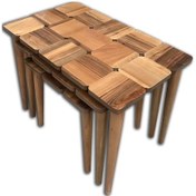 Resim Zigon KARELİ Tabla MODEL Kayın torna Retro Ayak Parlak Açık Ceviz Natüre boya El Yapım 