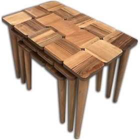 Resim Zigon KARELİ Tabla MODEL Kayın torna Retro Ayak Parlak Açık Ceviz Natüre boya El Yapım 