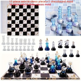 Resim 3D Reçine Satranç Kalıbı Seti (16 parça set = 16 satranç taşı / 17 parça set = 16 satranç taşı + 1 satranç tahtası kalıbı) - Kendin yap DIY satranç oyunu için reçine döküm epoksi silikon kalıplar, sıradan ve satranc tutkunları için 