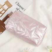 Resim Yüksek Kaliteli PU Yıldız Süslemeli Kozmetik Çantası - Pembe ve Beyaz Makyaj Çantası Polyester Astarlı, Günlük Kullanım ve Seyahatler için Dayanıklı Seyahat Tuvalet Organizatörü, Şık Tuvalet Organizatörü | Çanta, Tuvalet Seyahat Çantası 