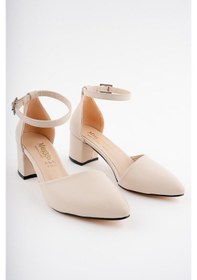Resim Muggo W0708 Garantili Kadın Klasik Günlük Tarz Şık Ve Rahat Topuklu Ayakkabı Krem 