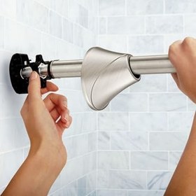 Resim Moen Fırçalanmış Nikel 5 Ayak Ayarlanabilir Gerginlik Banyo Duşları için Tek Kavisli Duş Perdesi Çubuğu, CSR2172BN 