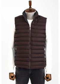 Resim Çift Taraflı Kapitone Şişme Dik Yaka Kahverengi Erkek Kışlık Yelek 001 
