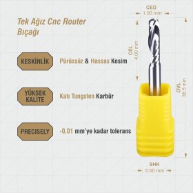 Resim Kradox Cnc Router Bıçak Tek Ağız Karbür Uç 4X1X3X38.5 