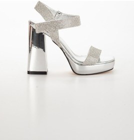 Resim Tekbant Taşlı Platform Topuklu Gümüş Kadın Abiye Ayakkabı-2009-GÜMÜŞ 
