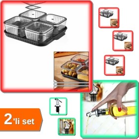 Resim Hereveoyuncak 4 Bölmeli Akrilik Sızdırmaz Kapaklı Kahvaltılık + 3 Adet Kapaklı Şişe Ucu Servis Tıpa - 2li Set 9A1C 