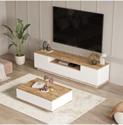 Resim Robin Home Loft Tv Ünitesi Orta Sehpa 2'Li Set Çam-Beyaz 