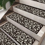 Resim Şık Siyah Kauçuk Kaymaz Merdiven Basamakları - Kendinden Yapışkanlı, Kesik Tasarım, 73.66x23.88cm Ev & Bahçe Güvenliği için Süs Desenli 