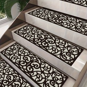 Resim Şık Siyah Kauçuk Kaymaz Merdiven Basamakları - Kendinden Yapışkanlı, Kesik Tasarım, 73.66x23.88cm Ev & Bahçe Güvenliği için Süs Desenli 
