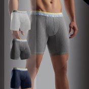 Resim 3 adet Erkek Nefes Alabilir Buz Kaygan Lifli Boxer Külot - Spor Salonu, Koşu, Bisiklet için Ağ Panelleri ile Orta Esnek Uzunluklu Atletik İç Çamaşırı - Düz Renkler (Beyaz/Siyah/Gri) 