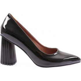 Resim Dgn 660-22y Kadın Sivri Burun Parmak Dekolteli Galvaniz Ökçe Topuklu Ayakkabı 660-1918-R1645 Siyah 