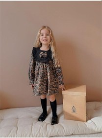 Resim Leopar Desenli Kız Çocuk Elbise Siyah 