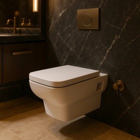 Resim Turavit Plaza Beyaz Kanallı Asma Klozet PLZ1710, Nkp Sedef Yavaş Kapak 