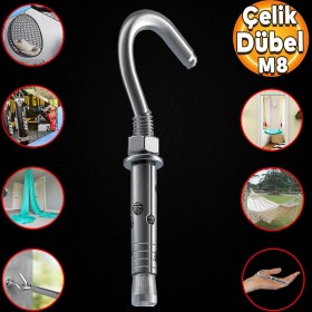 Resim Badem10 Kancalı Çelik Dübel Salıncak Boks Torbası Avize Için Gömlekli Açık Ağız Kanca M8 