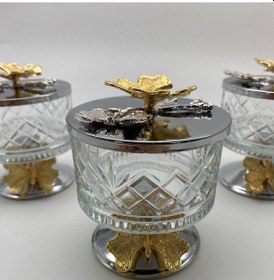 Resim 3'lü Ayaklı Gümüş Timeless Cam Magnolia Kasesi Çerez Tatlı Kasesi 