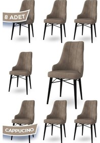 Resim Canisa Neta Serisi, 1.sınıf Babyface Kumaş , Siyah Gürgen Ayak, 8 Adet Cappucino Mutfak Sandalye Siyah 