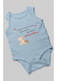 Resim Morivokids Dedeye Ve Babaanneye Özel Sıfır Kollu Bebek Body %100 Pamuk Bebe Mavisi 