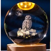 Resim Evimdeyokyok Dekoratif Baykuş Tasarımlı Ahşap Altlıklı Işıklı Cam Küre Büyük Boy 8 CM 