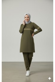 Resim CNG MODA Kadın Sim Şeritli Kapüşonsuz Tesettür Eşofman Takımı 