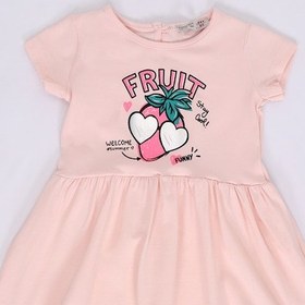 Resim Toontoy Kids Toontoy Kız Bebek Fruit Yazılı Çilek Baskılı Elbise Pudra 
