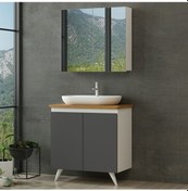 Resim Nika Banyo Dolabı 85Cm Ay2K+2K2A+Tzg Beyaz Antrasit Beyaz 