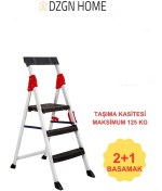 Resim Extra Dayanıklı 2+1 Özel Tasarım Hafif, Kaymaz, Metal Basamaklı Katlanır Merdiven Kırmızı-siyah 
