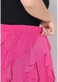 Resim Mamayaga Kadın Katlı Tasarım Yüksek Bel Beli Lastikli Spor Şık Curve Büyük Beden Tül Etek Fuşya 
