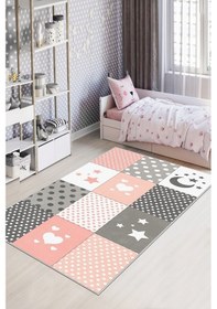 Resim West Home Makinede Yıkanabilir Kaymaz Taban Leke Tutmaz Yıldız Desenli Bebek Ve Çocuk Halısı Oyun Matı Wh 513 Rose Pembe 