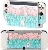 Resim CasosexploreLab Nintendo Switch OLED Kawaii Bunny Flora ile Uyumlu Kılıf Koruyucu Kapak Nintendo Switch Joycon Denetleyici Yumuşak TPU Kavrama Dokable Kılıf Taşıma Kapağı Anahtarı Aksesuarları 