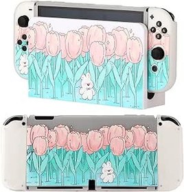 Resim CasosexploreLab Nintendo Switch OLED Kawaii Bunny Flora ile Uyumlu Kılıf Koruyucu Kapak Nintendo Switch Joycon Denetleyici Yumuşak TPU Kavrama Dokable Kılıf Taşıma Kapağı Anahtarı Aksesuarları 