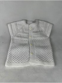 Resim RELYA Bebek Unisex Beyaz Makine Yünü Tülermez Düğmeli Yelek 6 12 Aylık En 26 CM Boy 31 CM 