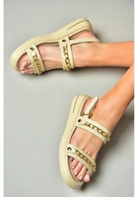 Resim Fox Shoes S518105609 Bej Gold Zincir Detaylı Kadın Sandalet Bej 